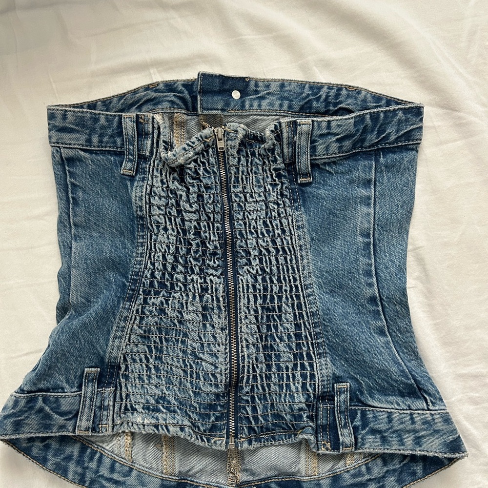 Zara Denim Corset Bustier Strapless Top - Picture 5 of 6